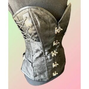 Black Steampunk Brocade Corset Top with Chains and Swing Clasps Gothic Vest